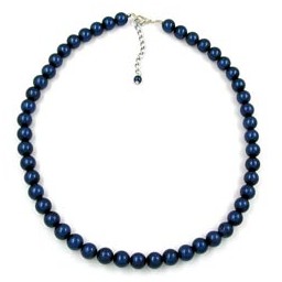 necklace beads 10mm steel-blue 42cm