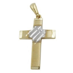 pendant 20x14mm cross bicolor diamond cut 9k gold