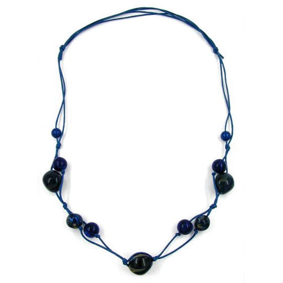 necklace beads blue marbeled