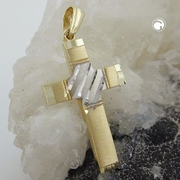 pendant 20x14mm cross bicolor diamond cut 9k gold