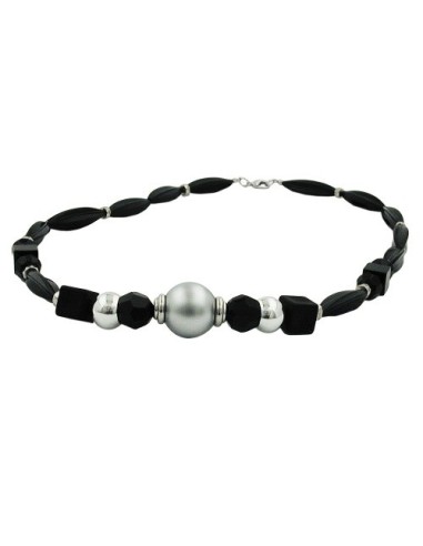 necklace black olive chromed bead