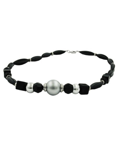 necklace black olive chromed bead