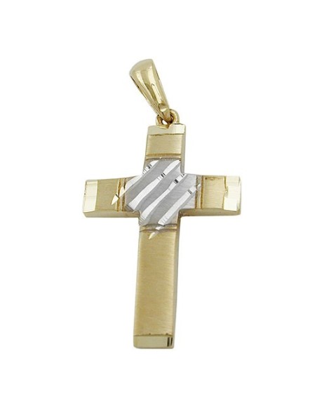 pendant 20x14mm cross bicolor diamond cut 9k gold