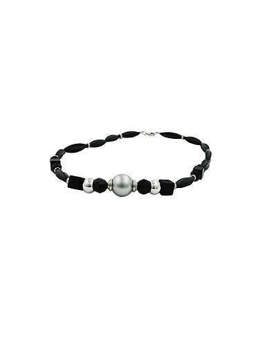 necklace black olive chromed bead