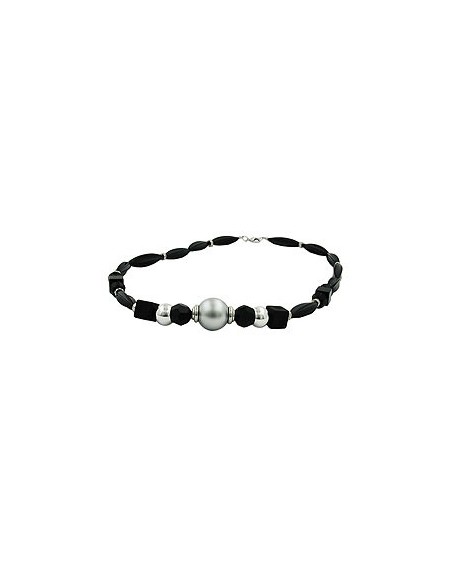 necklace black olive chromed bead