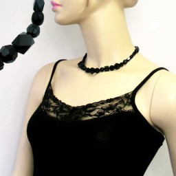 necklace black beads faceted & different bead shapes