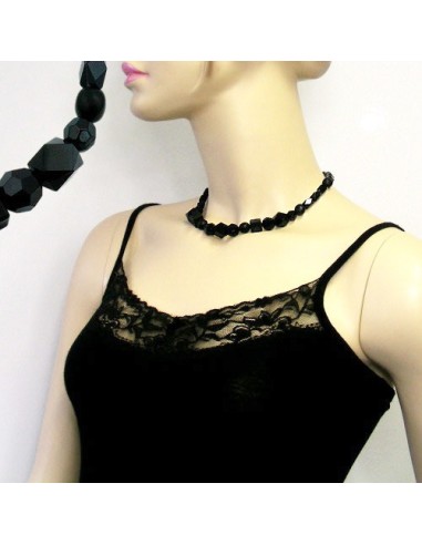 necklace black beads faceted & different bead shapes