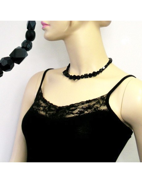 necklace black beads faceted & different bead shapes