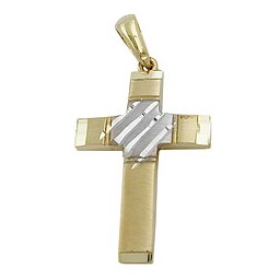 pendant 20x14mm cross bicolor diamond cut 9k gold