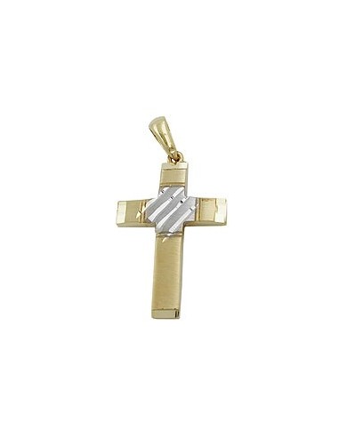 pendant 20x14mm cross bicolor diamond cut 9k gold