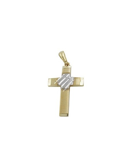 pendant 20x14mm cross bicolor diamond cut 9k gold