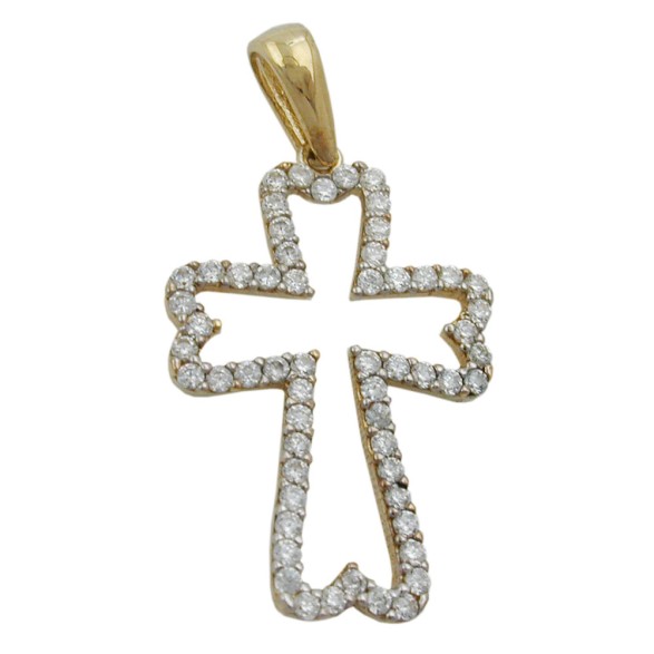 pendant cross with zirconias 9k gold