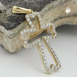 pendant cross with zirconias 9k gold