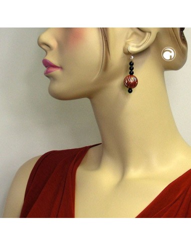 leverback earrings oriental style black red gold coloured