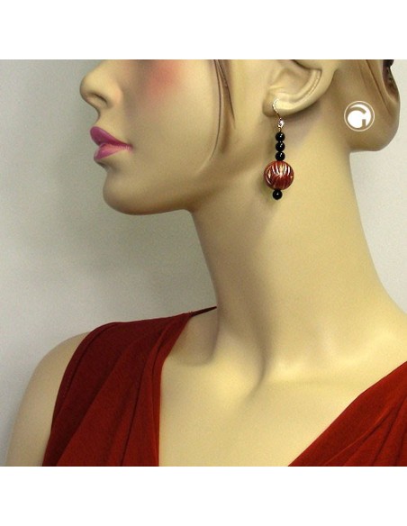 leverback earrings oriental style black red gold coloured