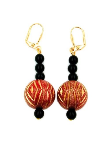 leverback earrings oriental style black red gold coloured