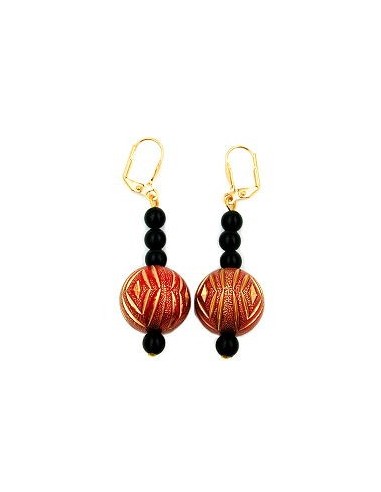 leverback earrings oriental style black red gold coloured