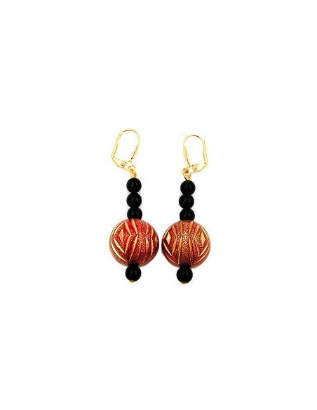 leverback earrings oriental style black red gold coloured