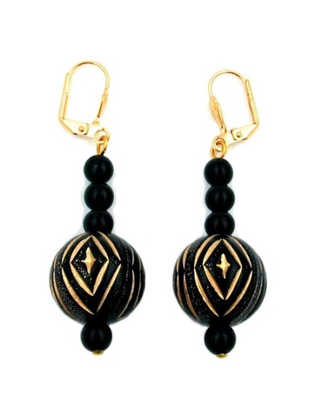 leverback earrings oriental beading black gold coloured