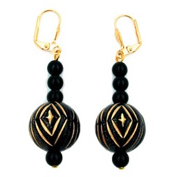 leverback earrings oriental beading black gold coloured