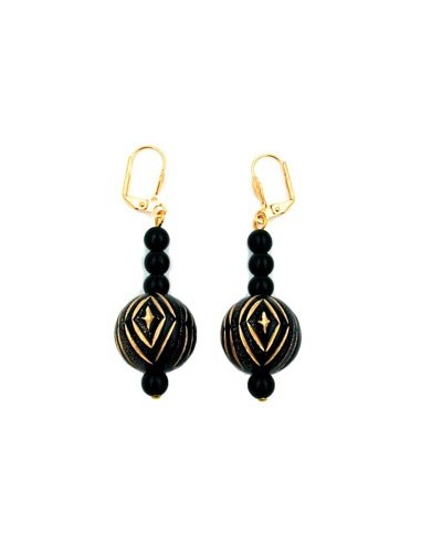 leverback earrings oriental beading black gold coloured