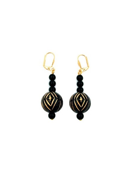 leverback earrings oriental beading black gold coloured