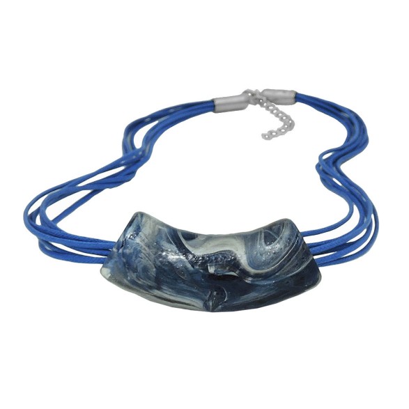 necklace flat-curved tube beads blue-grey