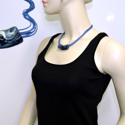 necklace flat-curved tube beads blue-grey