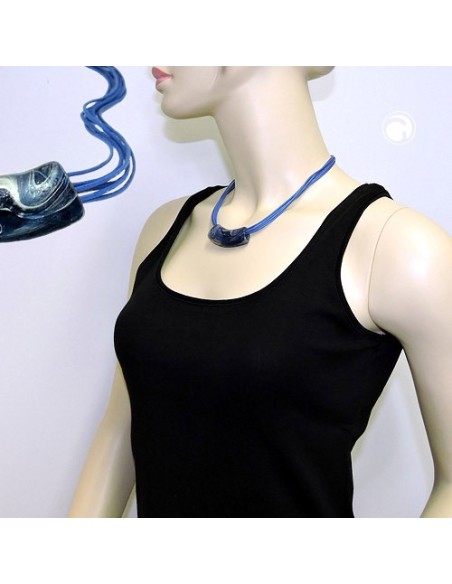 necklace flat-curved tube beads blue-grey