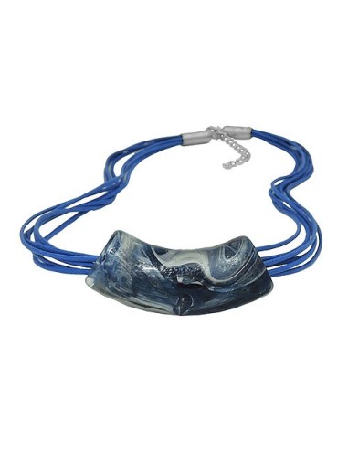 necklace flat-curved tube beads blue-grey