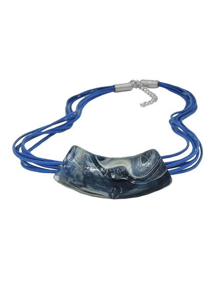 necklace flat-curved tube beads blue-grey