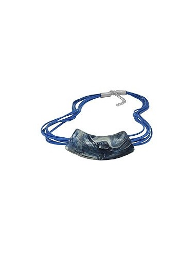 necklace flat-curved tube beads blue-grey