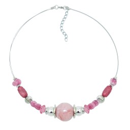 necklace pink and silver-coloured beads on coated flexible wire