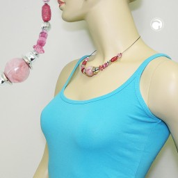 necklace pink and silver-coloured beads on coated flexible wire