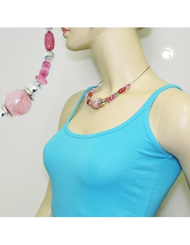 necklace pink and silver-coloured beads on coated flexible wire