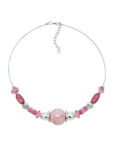 necklace pink and silver-coloured beads on coated flexible wire