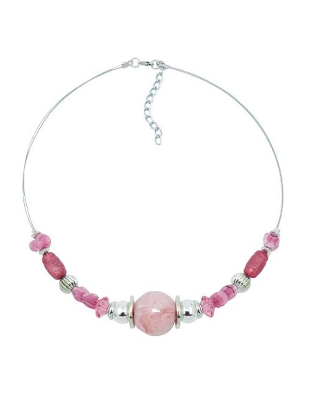 necklace pink and silver-coloured beads on coated flexible wire