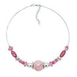 necklace pink and silver-coloured beads on coated flexible wire