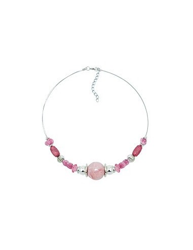 necklace pink and silver-coloured beads on coated flexible wire
