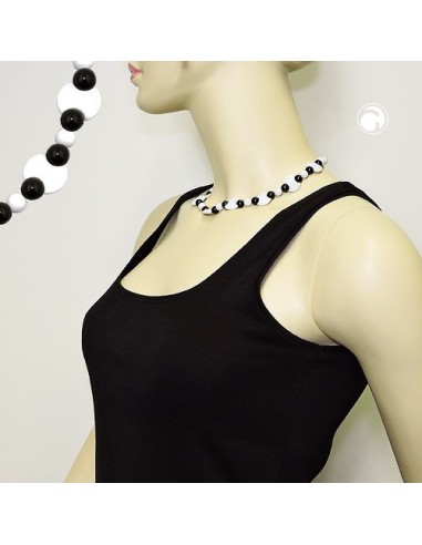 necklace various beads black and white shiny