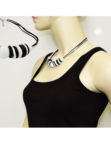 necklace various beads and rings black-white black and white cord