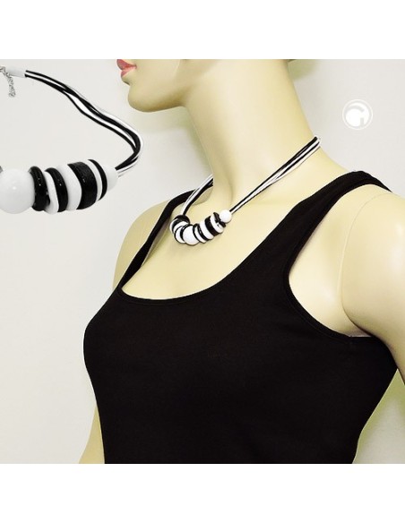 necklace various beads and rings black-white black and white cord