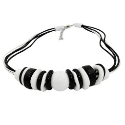 necklace various beads and rings black-white black and white cord