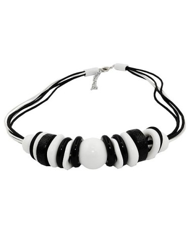 necklace various beads and rings black-white black and white cord