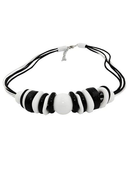 necklace various beads and rings black-white black and white cord