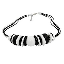 necklace various beads and rings black-white black and white cord