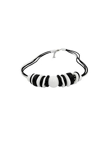 necklace various beads and rings black-white black and white cord
