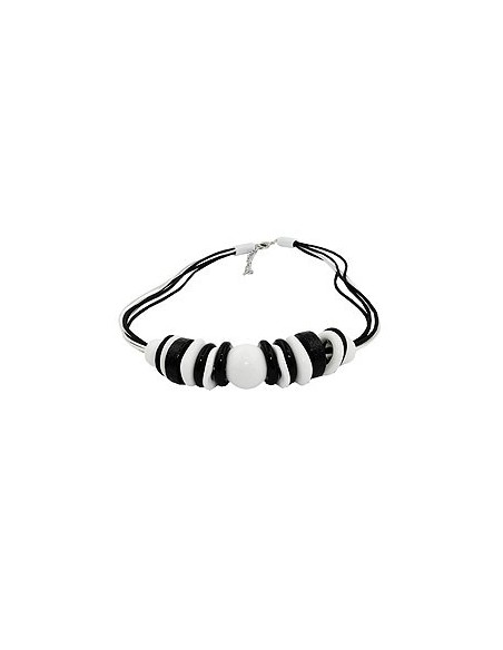 necklace various beads and rings black-white black and white cord