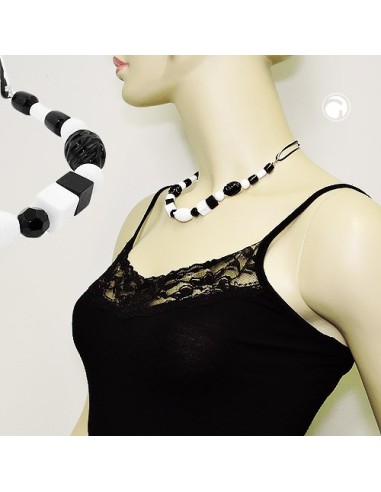 necklace various beads black and white black and white cord