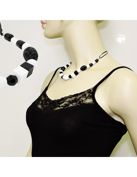 necklace various beads black and white black and white cord